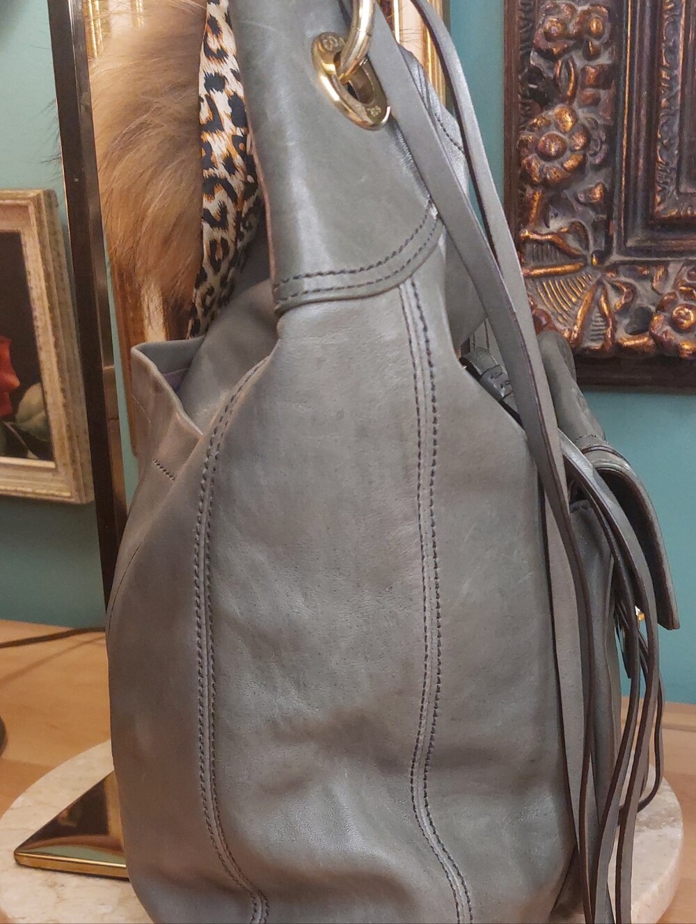 2008 Coach 1941 Hamptons Lindsay Hobo 12459 Y2k Olive Grey Purple Satin Lined - Picture 4 of 14